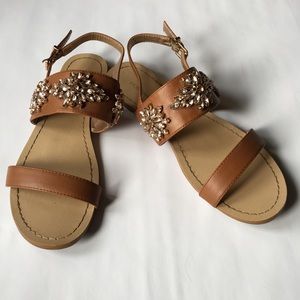 BCBGeneration Tan Jeweled Sandals